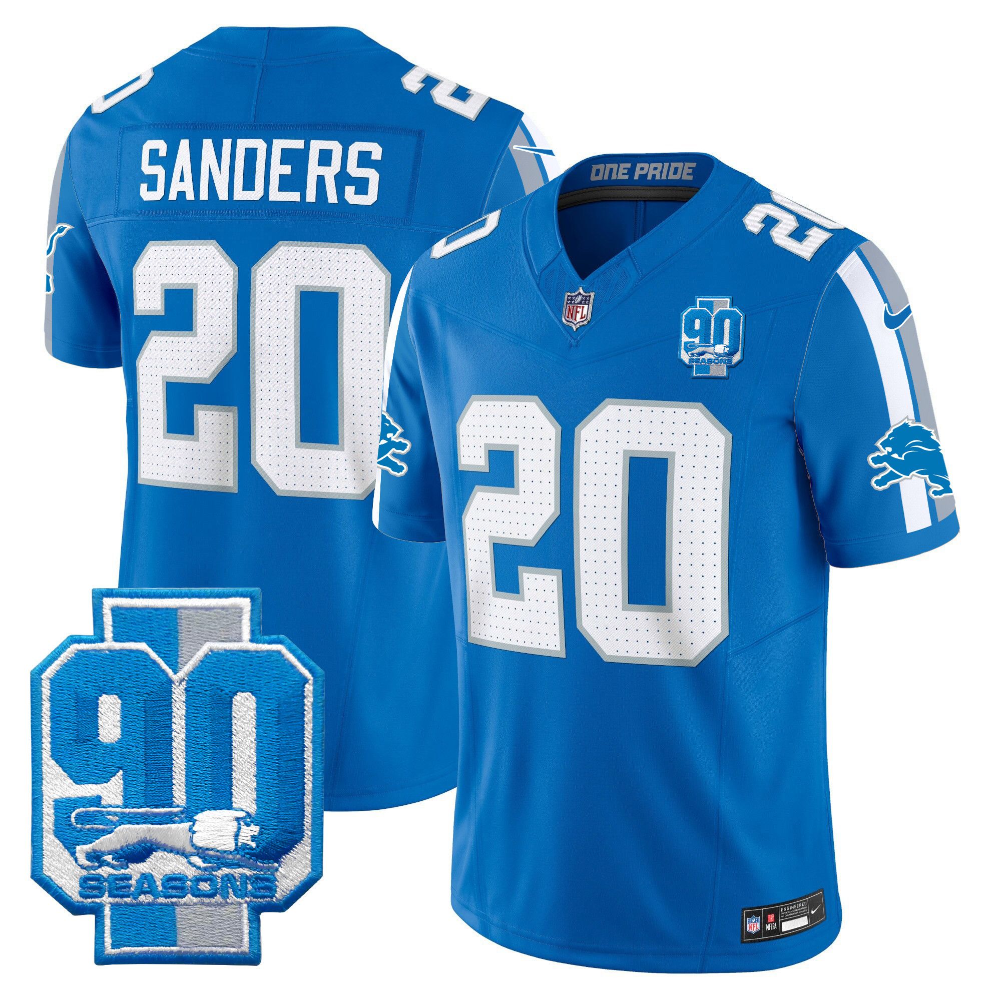 Men Detroit Lions #20 Sanders Blue 2024 Nike 90th Year Patch Vapor Limited NFL Jersey->indianapolis colts->NFL Jersey
